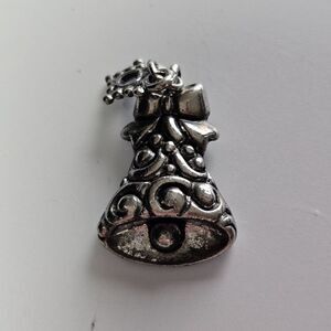 Christmas Bell Bow Silver Tone Charm